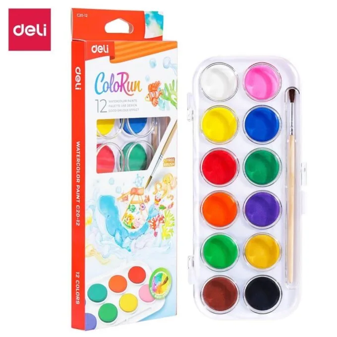 DELI WATERCOLORS 12 PCS WITH BRUSH — image 1