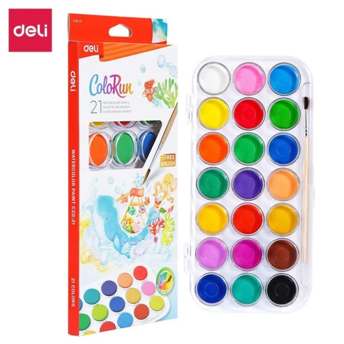 DELI WATERCOLORS 21 PCS WITH BRUSH — image 1