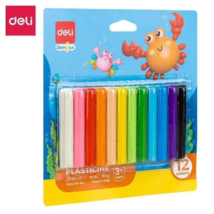 DELI GENIUS PLASTICINE 12 COLOURS 160GR — image 1
