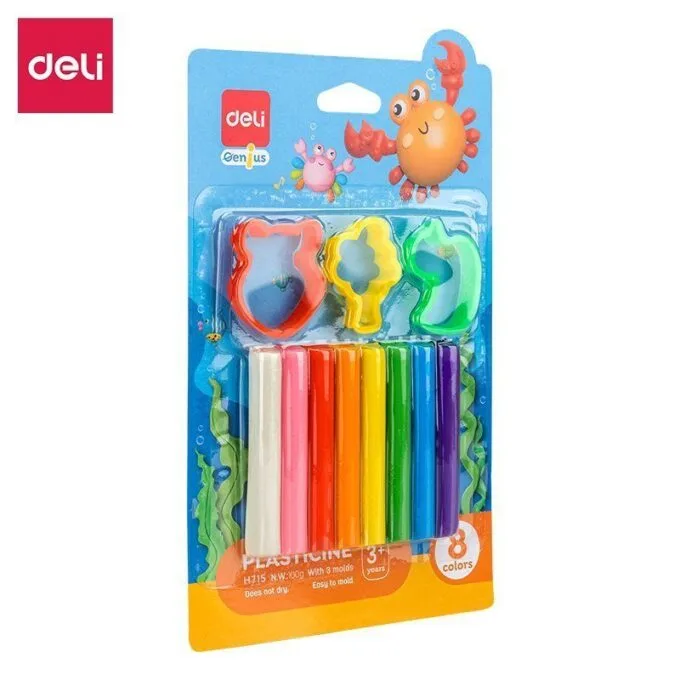 DELI GENIUS PLASTICINE 8 COLOURS WITH 3 MOLDS — image 1