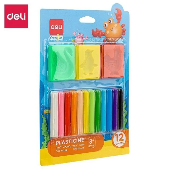 DELI GENIUS PLASTICINE 12 COLOURS WITH 3 MOLDS — image 1