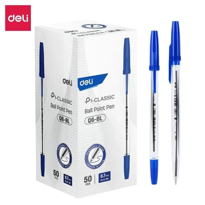 DELI BALL POINT PEN 0.7MM BLUE (PACK OF 50 PENS) — image 1