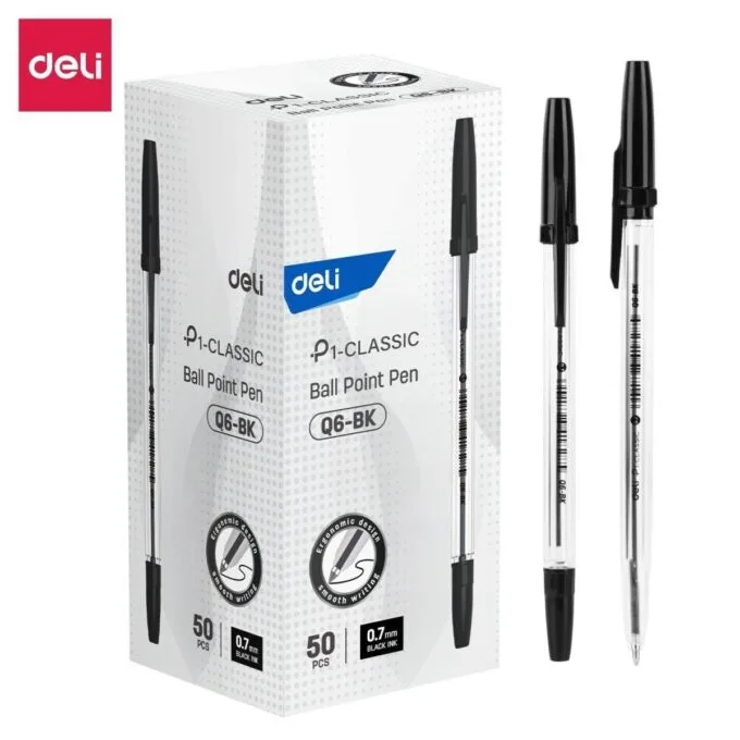 DELI BALL POINT PEN 0.7MM BLACK (PACK OF 50 PENS) — image 1