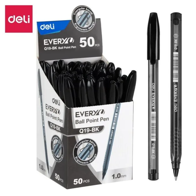DELI BALL POINT PEN 1.0MM BLACK (PACK OF 50 PENS) — image 1