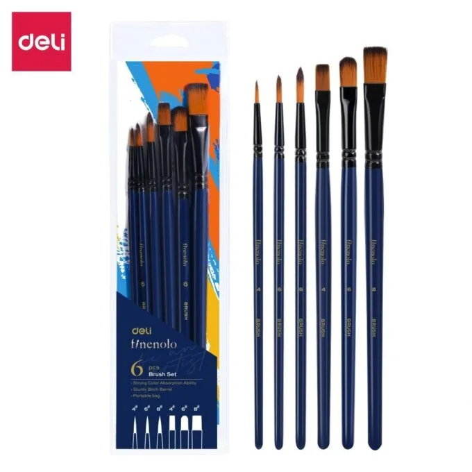 DELI FINENOLO 6 SYNTHETIC WATERCOLOUR BRUSHES BLISTER SET — image 1