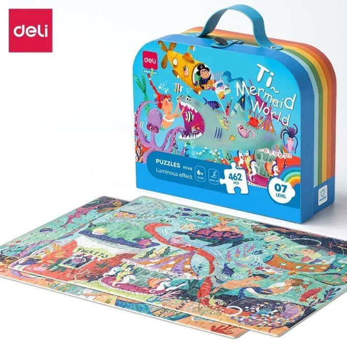 DELI GENIUS GLOW IN THE DARK PUZZLES MERMAID WORLD 462 PCS ASSORTED — image 1