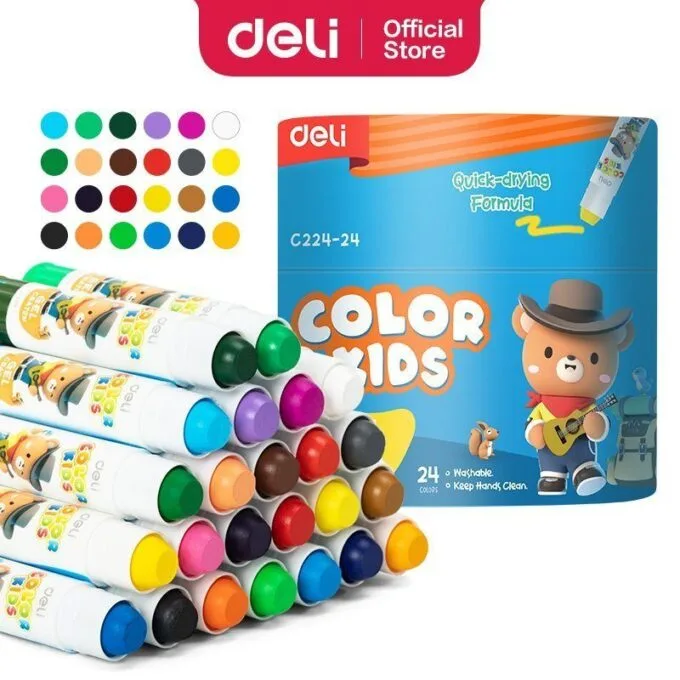 DELI GEL CRAYON 24 COLOURS ROUND BARREL — image 1