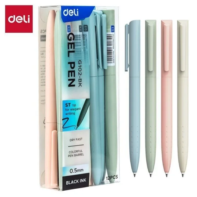 DELI GEL PEN RETRACTABLE 0.5MM BLUE-PINK-GREEN-GREY — image 1