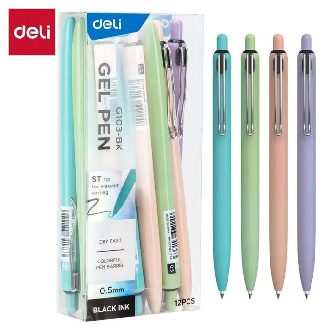 DELI GEL PEN RETRACTABLE 0.5MM BLUE-GREEN-ORANGE-PURPLE — image 1
