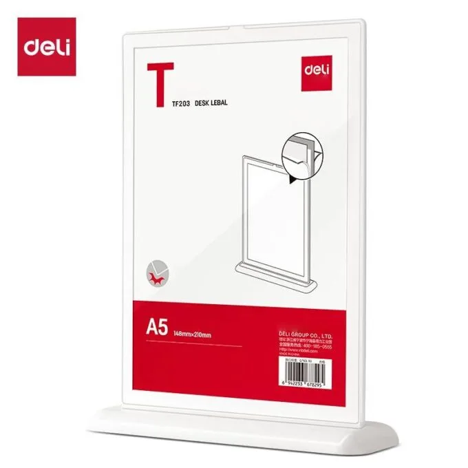 DELI MAGNETIC TABLE CARD FRAME 190X60X240MM WHITE — image 1