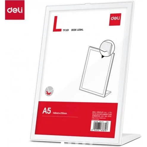 DELI MAGNETIC TABLE CARD FRAME 168X75X220MM WHITE — image 1