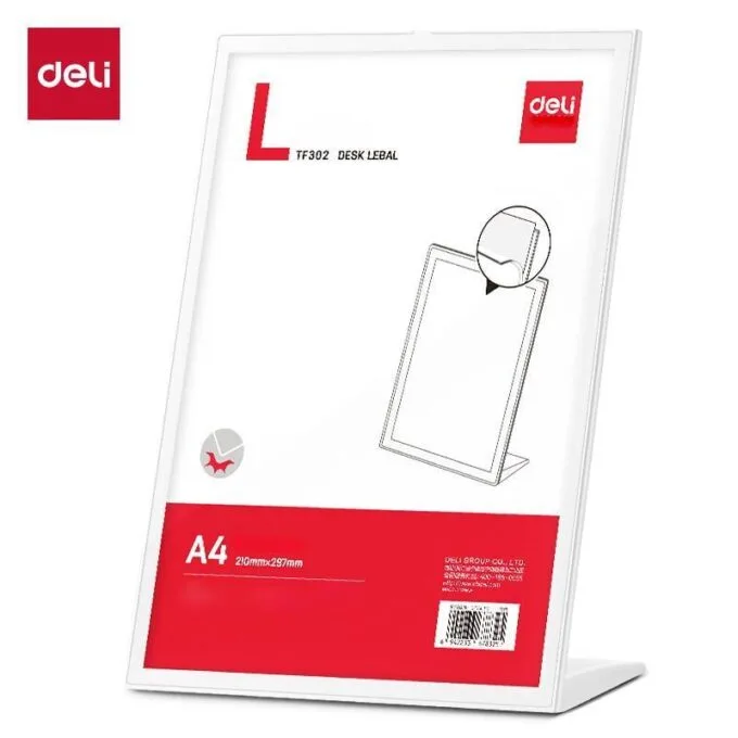 DELI MAGNETIC TABLE CARD FRAME 228X92X305MM WHITE — image 1