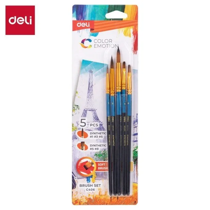 DELI 5 SYNTHETIC BRUSHES BLISTER SET 5 PCS — image 1
