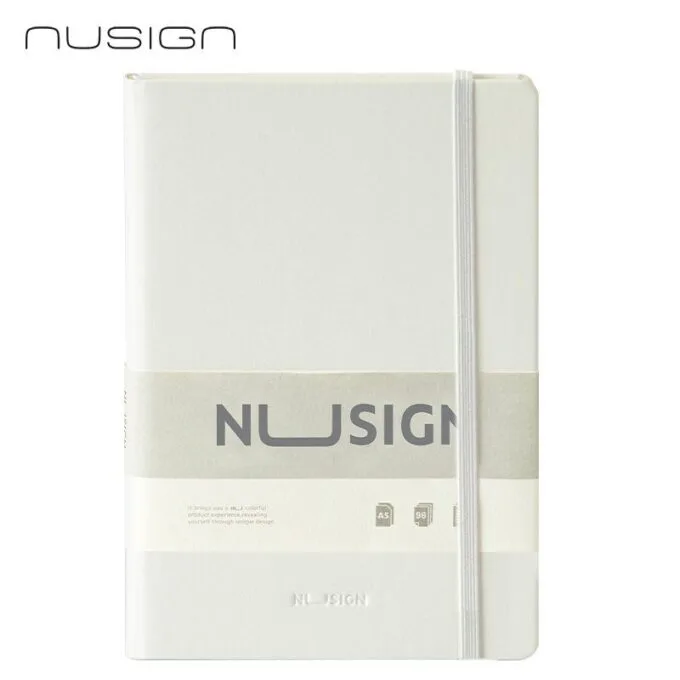DELI NUSIGN LEATHER COVER RULED NOTEBOOK A5 96 SHEETS - WHITE — image 1