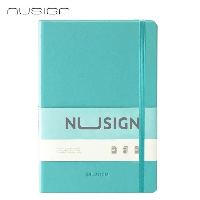DELI NUSIGN LEATHER COVER RULED NOTEBOOK A5 96 SHEETS - BLUE — image 1