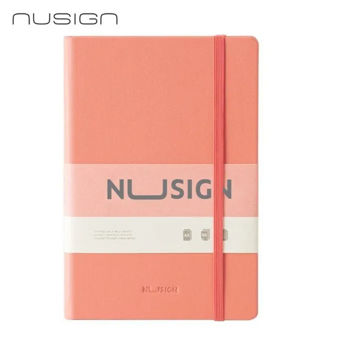 DELI NUSIGN LEATHER COVER RULED NOTEBOOK A5 96 SHEETS - PINK — image 1