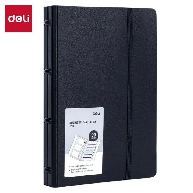 DELI BLACK REFILLABLE DISC FOAM PP BUSINESS CARD BOOK 180 CARDS — image 1