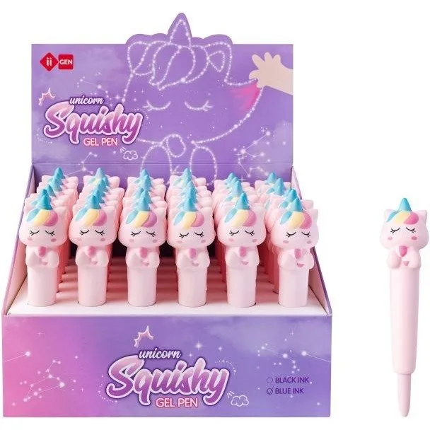 SQUISHY GEL INK ROLLER - BLUE - FINE TIP (0.5MM) UNICORN DESIGN 20PCS DISPLAY — image 1