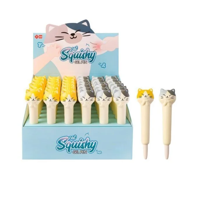 SQUISHY GEL INK ROLLER - BLUE - FINE TIP (0.5MM) CAT DESIGN 36PCS DISPLAY — image 1