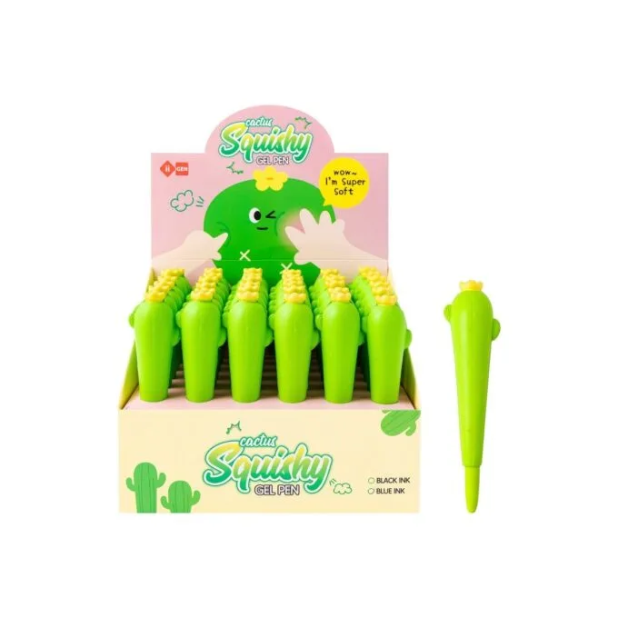 SQUISHY GEL INK ROLLER - BLUE - FINE TIP (0.5MM) CACTUS DESIGN 36PCS DISPLAY — image 1