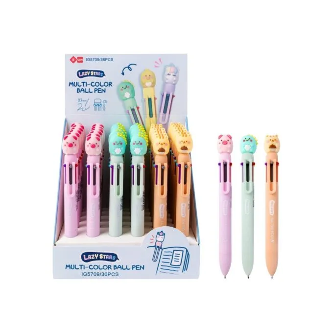 SQUISHY 6 COLOURS MULTICOLOUR BALL PEN 36PCS DISPLAY (PIG-DINOSAUR-SQUIRREL) — image 1