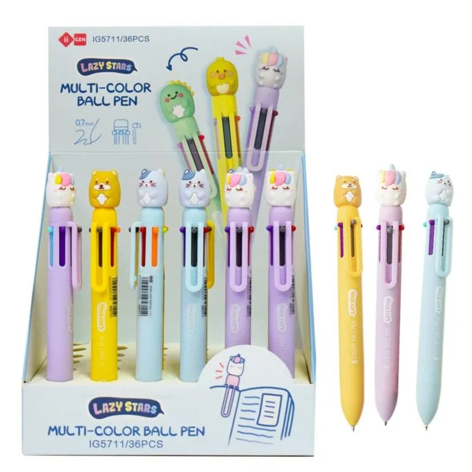 SQUISHY 6 COLOURS MULTICOLOUR BALL PEN 36PCS DISPLAY (UNICORN-DOG-CAT) — image 1