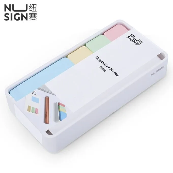DELI NUSIGN LABEL PAD 24X72MM + 70X52MM WITH DESKTOP WHITE HOLDER/ORGANISER 15SHX10PADS — image 1