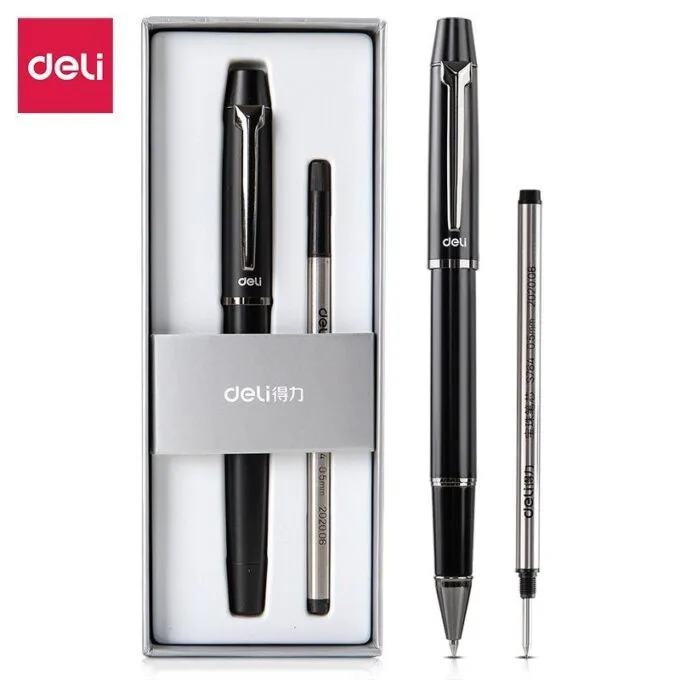 DELI S158 METAL ROLLER PEN 0.5MM BLACK AND REFILL IN GIFT BOX — image 1