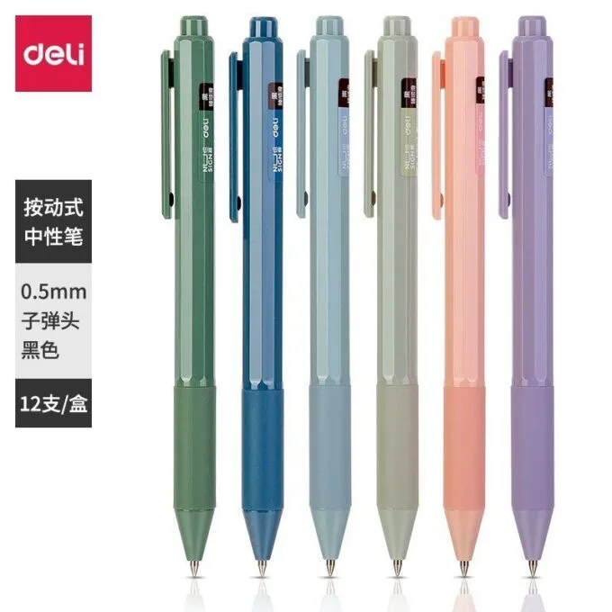 DELI NUSIGN GEL PEN RETRACTABLE SOFT GRIP 0.5MM BLACK ASSORTED — image 1