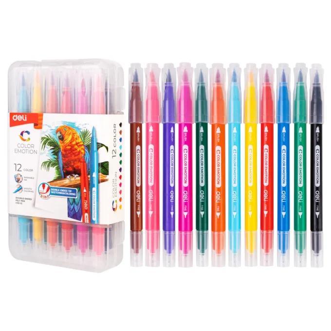 DELI WATERCOLOR TWIN PEN 12 PCS BOX — image 1