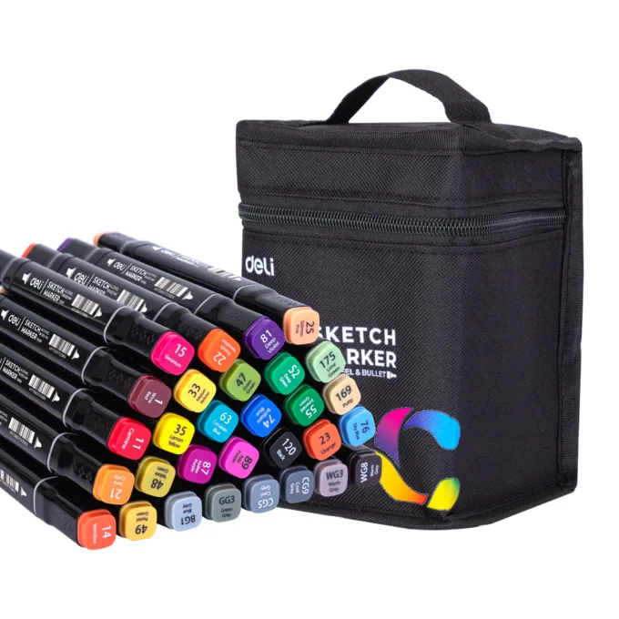 DELI TWIN SKETCH MARKERS 30 COLOURS BAG SET — image 1