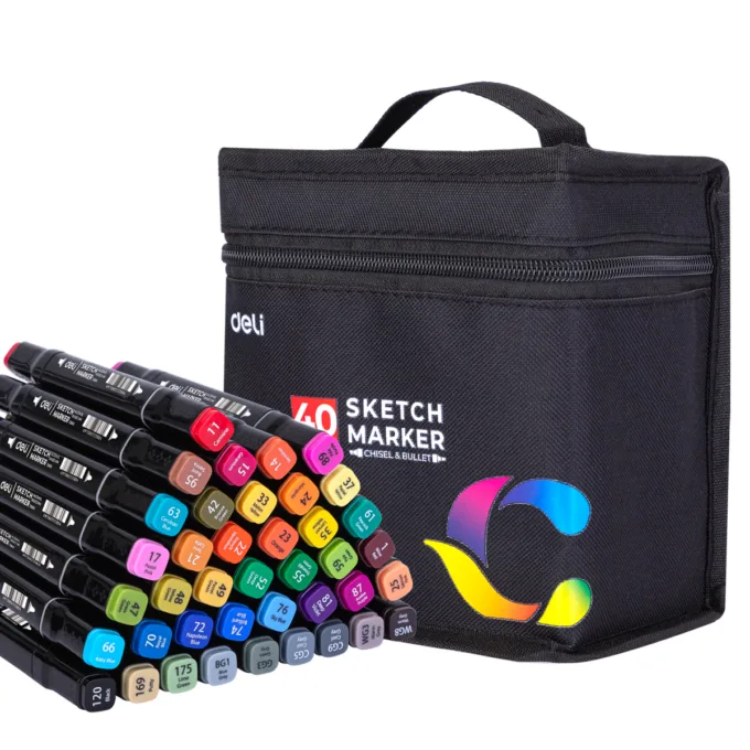DELI TWIN SKETCH MARKERS 40 COLOURS BAG SET — image 1