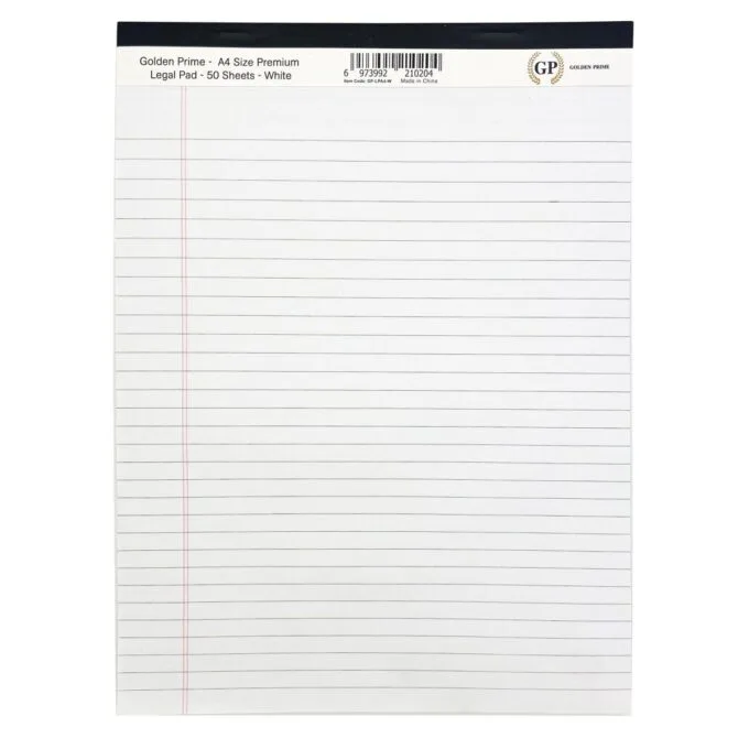 GOLDEN PRIME - A4 SIZE PREMIUM LEGAL PAD - 50 SHEETS - WHITE — image 1