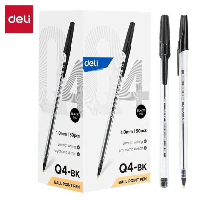 DELI BALL POINT PEN 1.0MM BLACK (PACK OF 50 PENS) — image 1