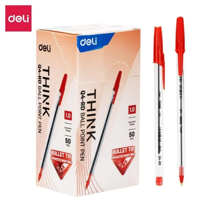 DELI BALL POINT PEN 1.0MM RED (PACK OF 50 PENS) — image 1