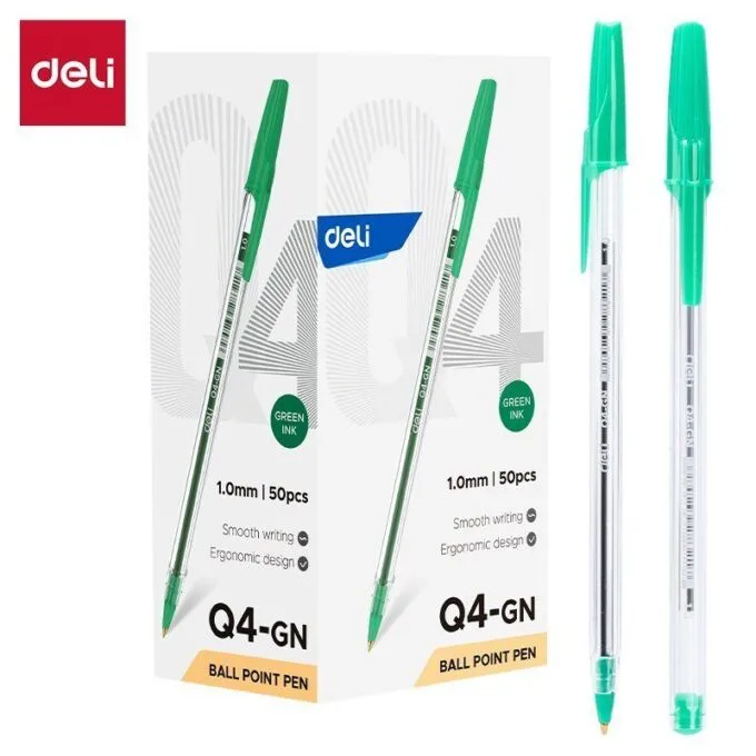 DELI BALL POINT PEN 1.0MM GREEN (PACK OF 50 PENS) — image 1