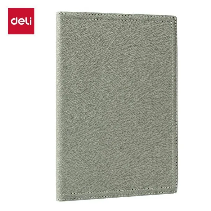 DELI LEATHER COVER RULED NOTEBOOK A5 80 SHEETS - GREY — image 1