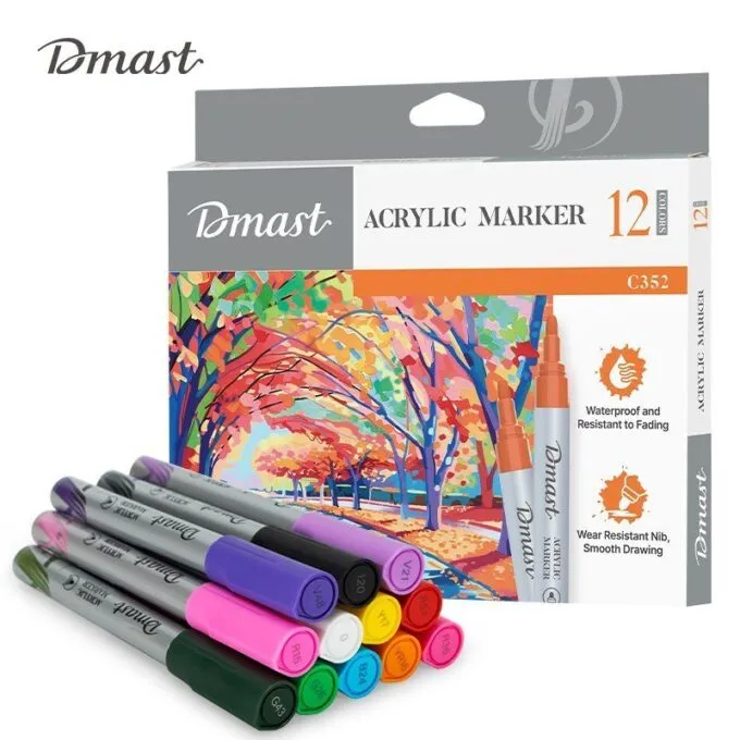 DELI DMAST ACRYLIC MARKER 12 NORMAL COLOURS SET — image 1