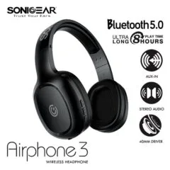 SonicGear AirPhone 3 Bluetooth Headphones - 40mm Driver, Bluetooth 5.0, 8h Playback (Refurbished)