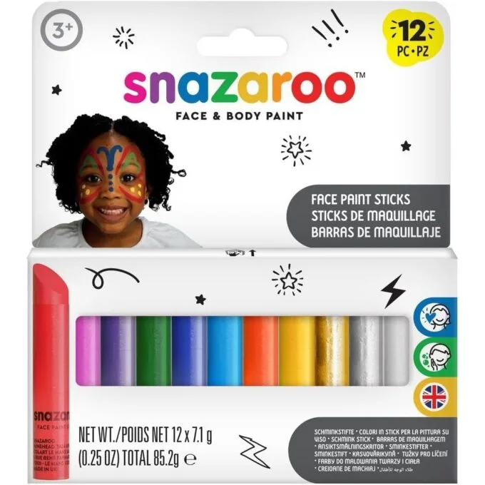 SNZ FACE PAINT CRAYON STICKS 12 PACK ROW — image 1