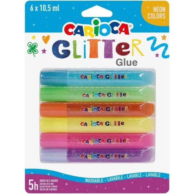 CARIOCA 6 FLUO COLORS GLITTER GLUE 10.5ML — image 1