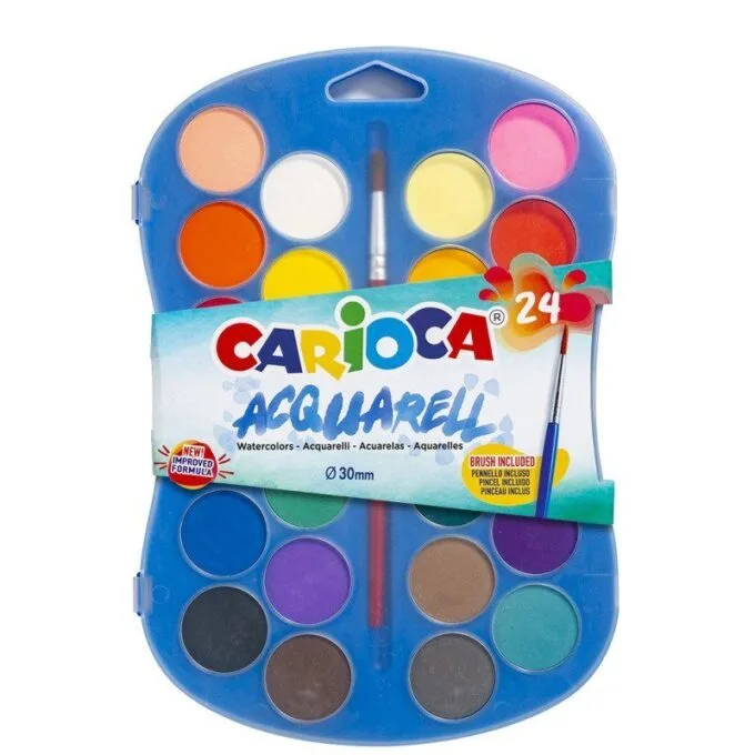 CARIOCA WATERCOLORS PLASTIC CASE 24 PCS WITH BRUSH — image 1