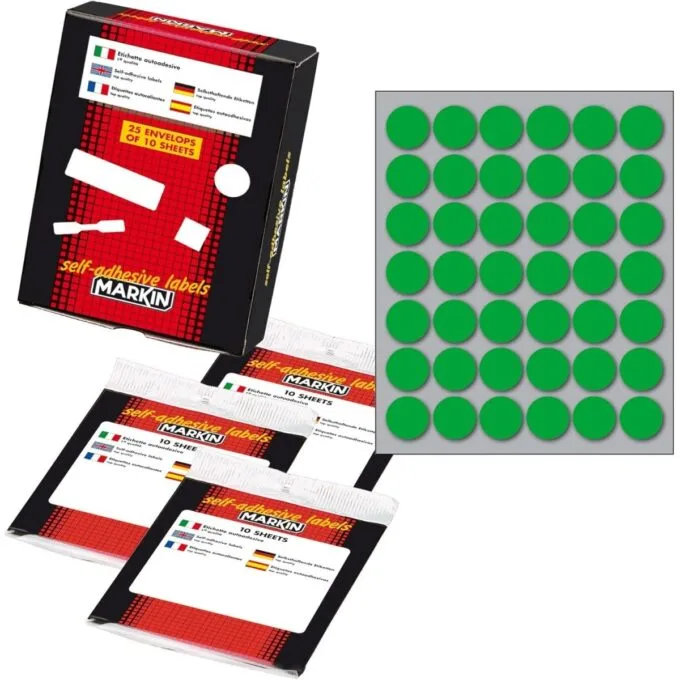 MARKIN LABEL 18MM DIA 10 SHEETS BAG GREEN — image 1