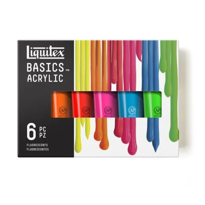 LQX BASICS ACRYLIC COLOUR SET 6X118ML FLUORESCENT ROW — image 1