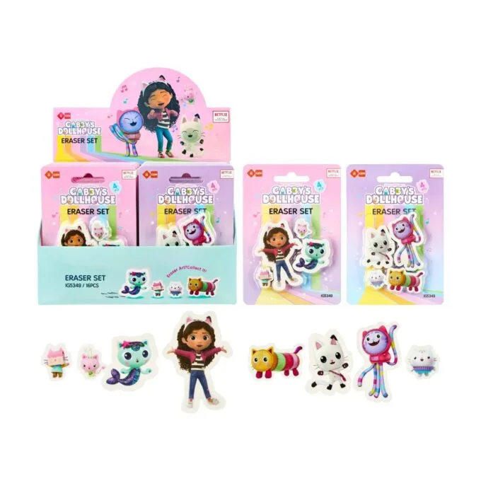 GABBY PARTY SHAPED ERASERS 8 ASSORTED DESIGNS - 4PCS/CARD — image 1