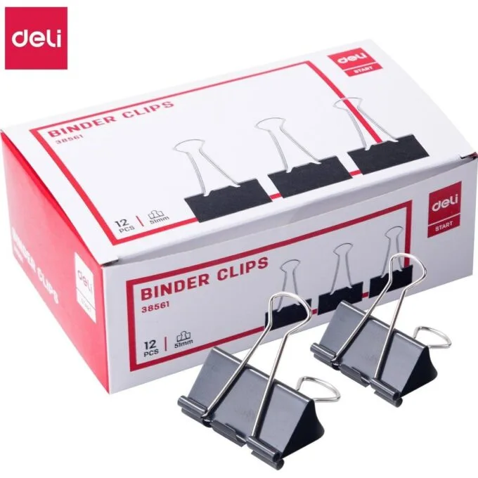 DELI BINDER CLIPS 51MM 12 PCS PER BOX — image 1