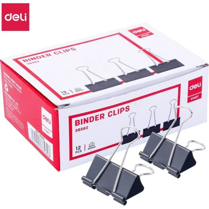 DELI BINDER CLIPS 41MM 12 PCS PER BOX — image 1