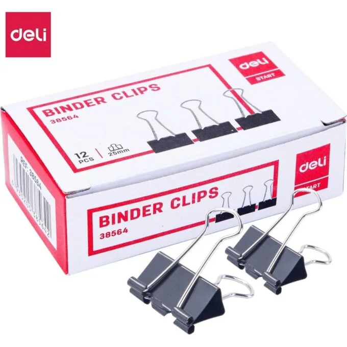 DELI BINDER CLIPS 25MM 12 PCS PER BOX — image 1