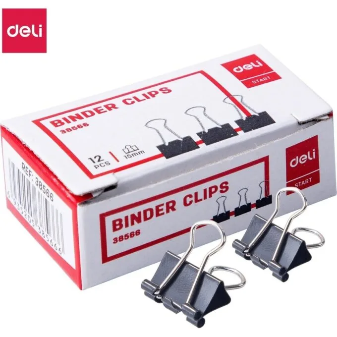 DELI BINDER CLIPS 15MM 12 PCS PER BOX — image 1