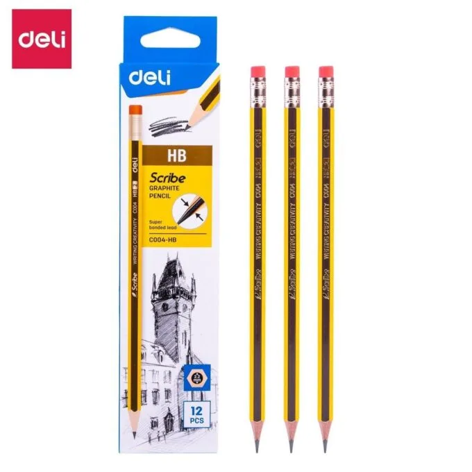 DELI GRAPHITE PENCIL TRIANGULAR BARREL HB W/ERASER (BOX OF 12 PCS) — image 1